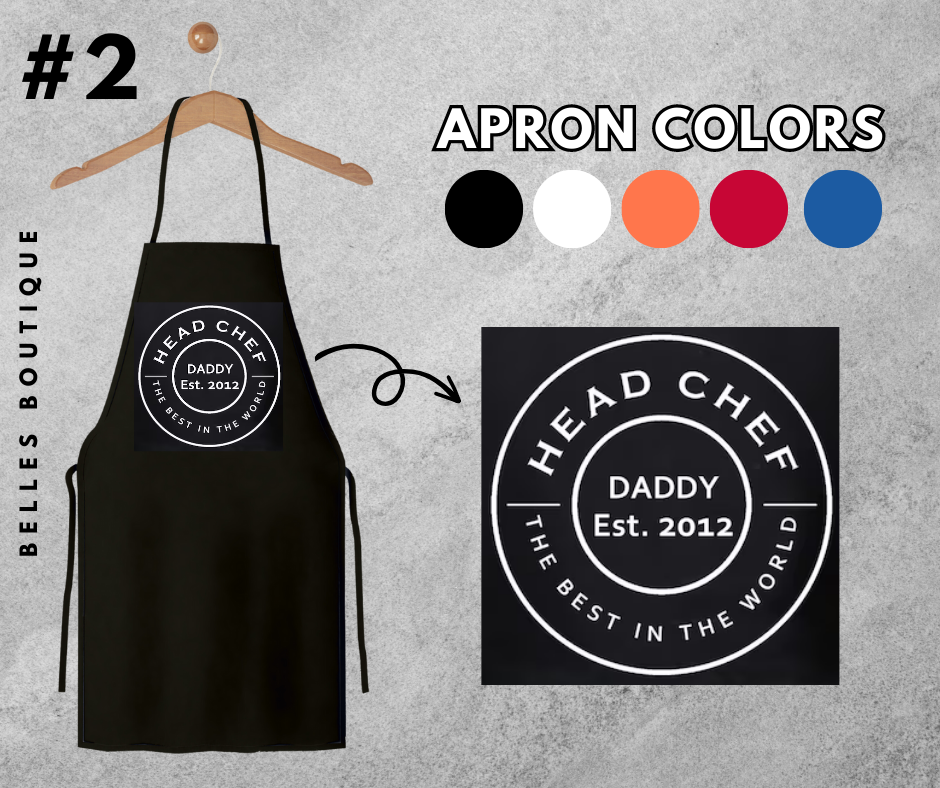 The perfect gift for your daddio this Father's Day! 5 design options available. 5 apron colors available. Design is cut and pressed in permanent vinyl. If you would like to see a different color option/receive a proof before your order is finalized, please indicate so in the "Order special instructions" box found on the checkout page.