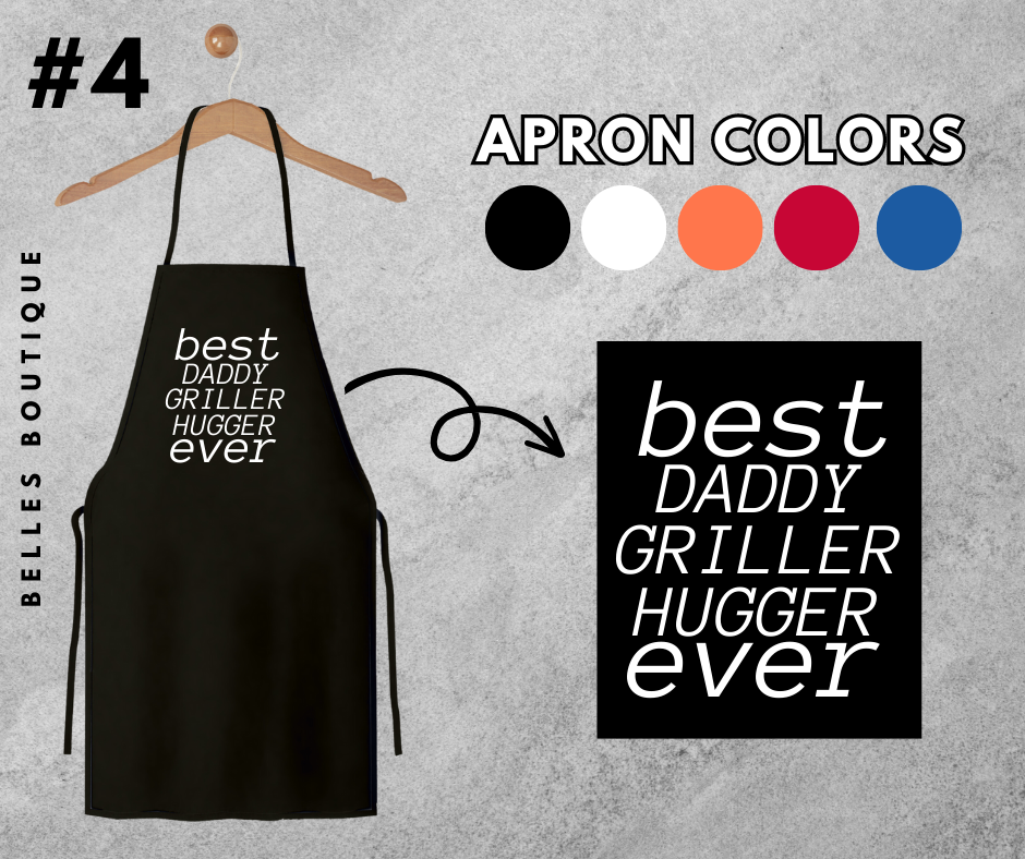 The perfect gift for your daddio this Father's Day! 5 design options available. 5 apron colors available. Design is cut and pressed in permanent vinyl. If you would like to see a different color option/receive a proof before your order is finalized, please indicate so in the "Order special instructions" box found on the checkout page.