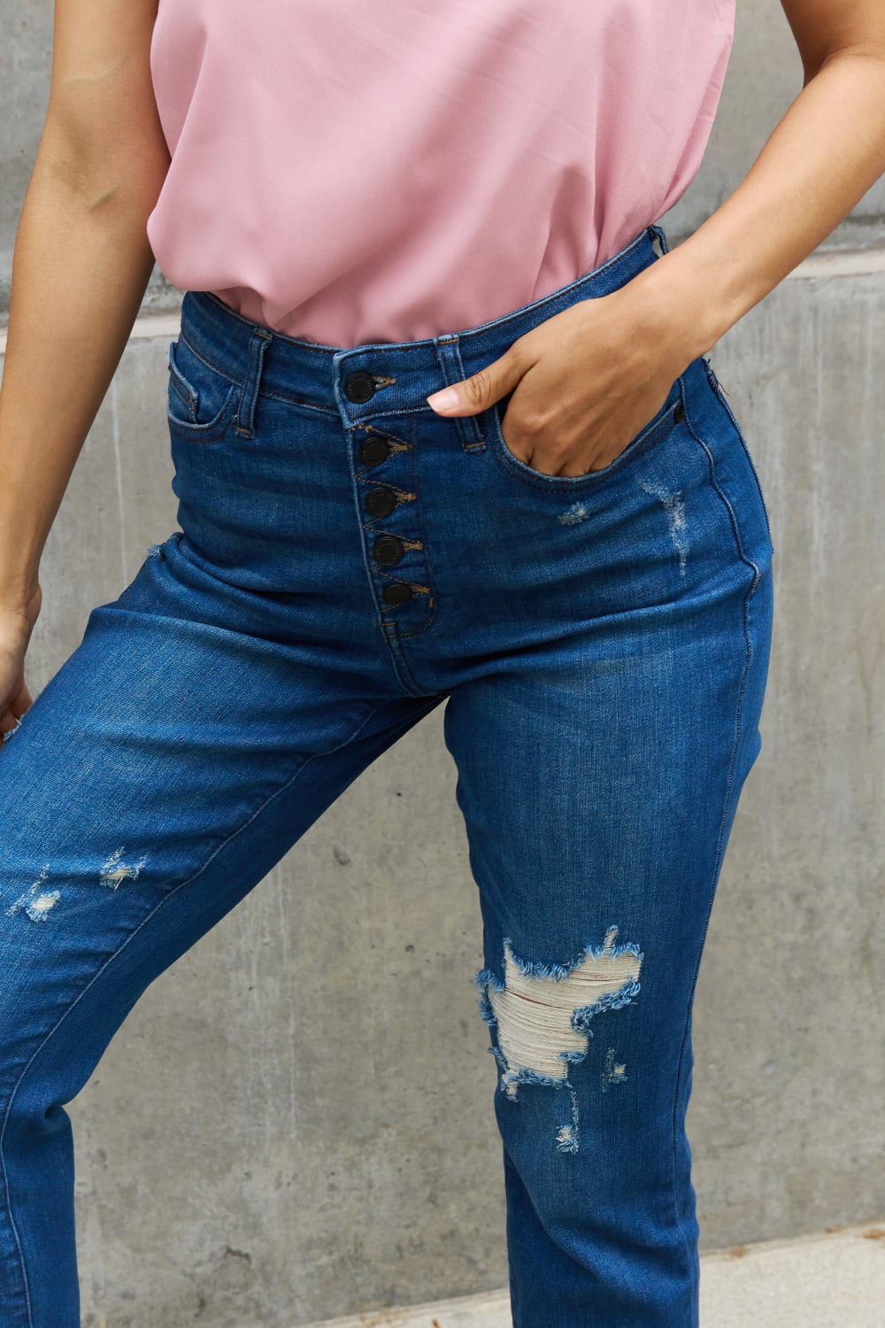 High Waisted Distressed Boyfriend Jeans